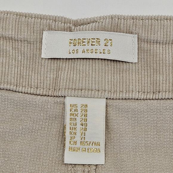 Forever 21 Corduroy Mini Skirt 30 M Nude Stretch Button Preppy Twee Y2K 70s - Picture 6 of 7